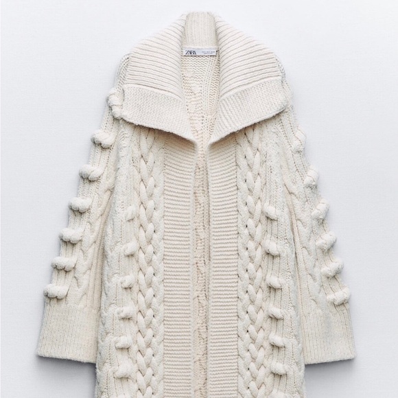 ZARA Women's Textured Cable Knit Coat(Ecru , US  M / EUR  M) - Picture 7 of 14
